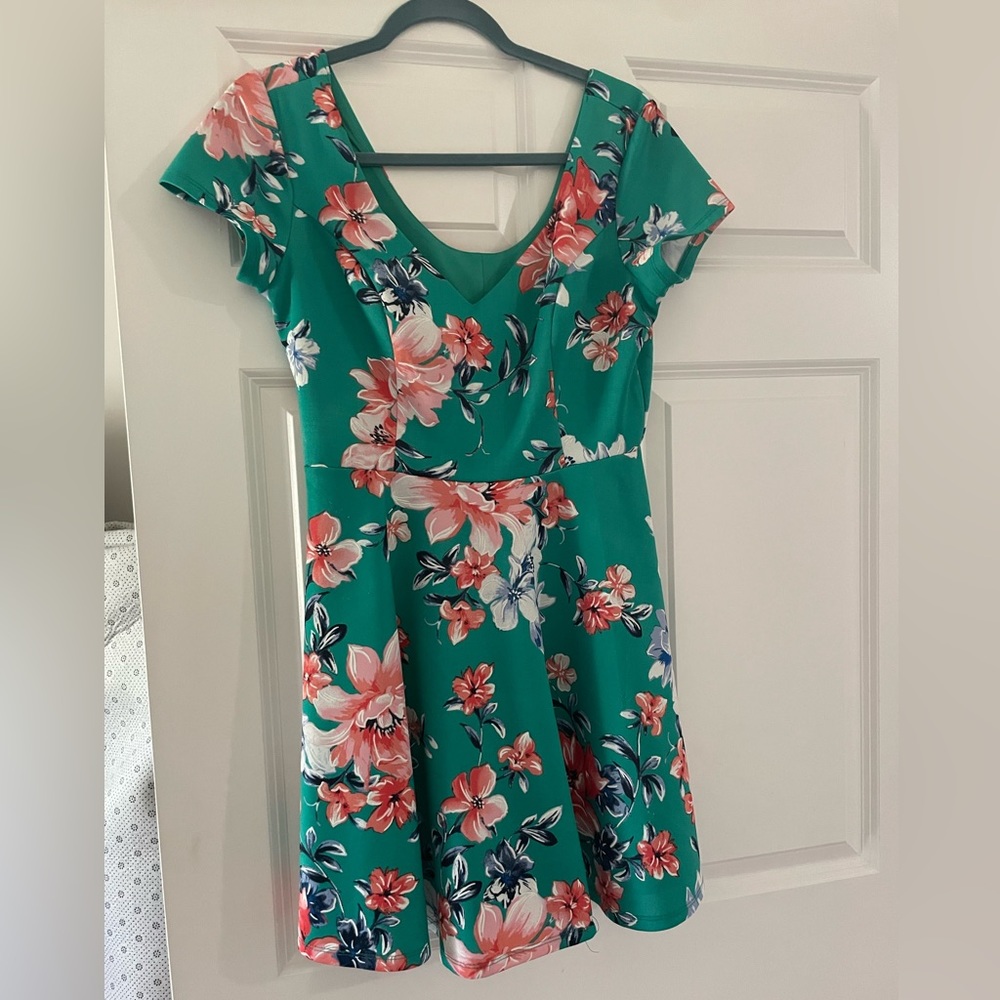 Green floral mini dress